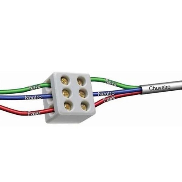 Conector Chuveiro Tripolar 10mm Porcelana Emenda 25a 250v Eletrico Adaptador Fi