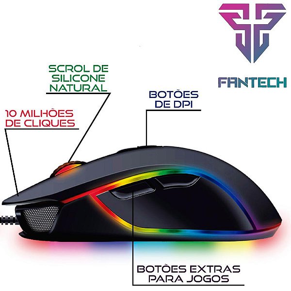 Mouse Gamer Jogo Macro RGB Fantech Thor X9 7 Botões 4800DPI
