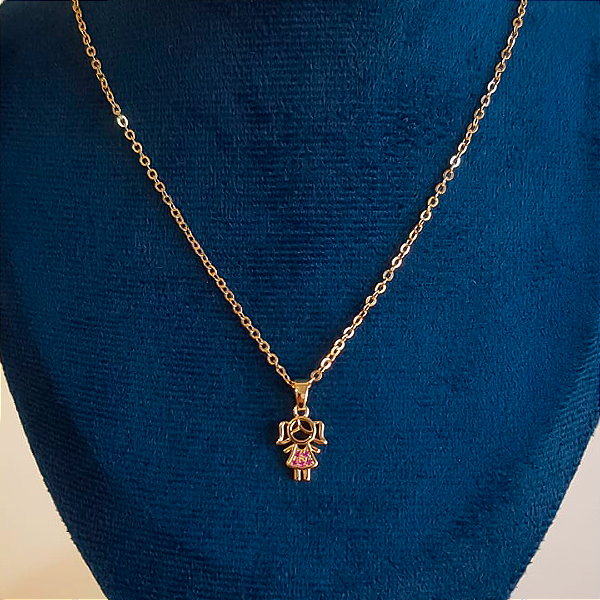 COLAR MENINA CRAVEJADA BANHADO OURO 18K
