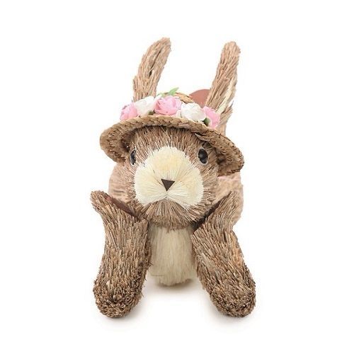 COELHO PALHA DEITADO DE CHAPEU 16X11X22CM