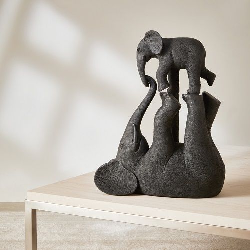 ESCULTURA ELEFANTES EM POLIRESINA CINZA 37X14.5X28CM