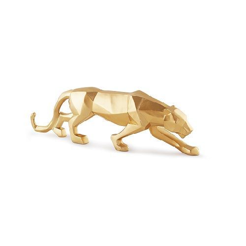 ESCULTURA LEOPARDO DOURADO EM POLIRESINA 13.5x45x7CM