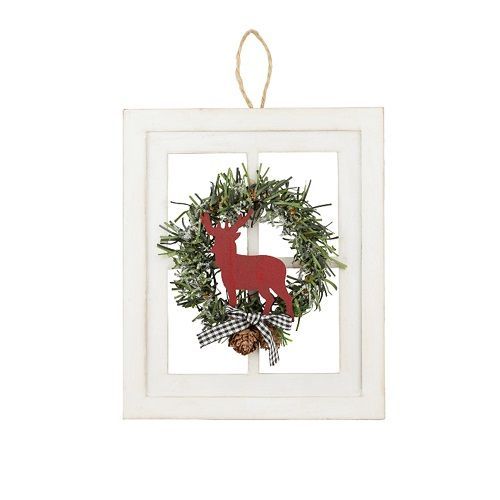 PENDENTE JANELA C/ GUIRLANDA E PINHA 20X17CM