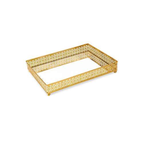 BANDEJA DOURADA METAL ESPELHO 4.5X19X27CM