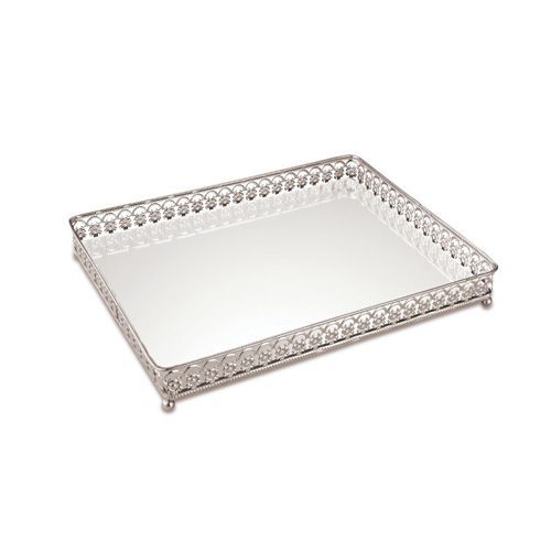 BANDEJA PRATA EM METAL COM ESPELHO 4X27X19.5CM