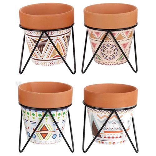 CACHEPOT TRIBAL COM SUP. METAL 13.5X13.5CM