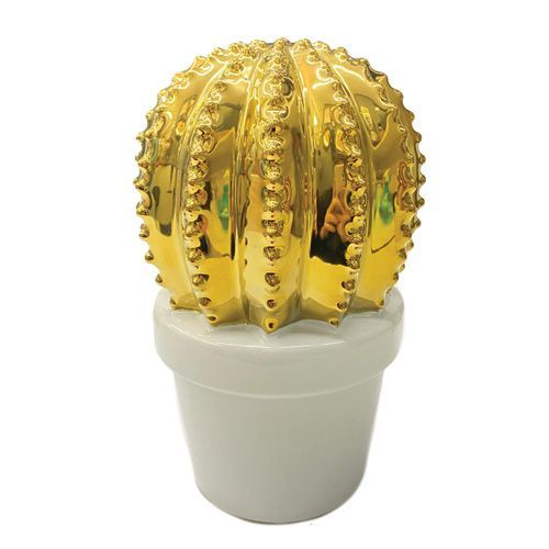 CACTO DOURADO CERAMICA NO VASO BRANCO