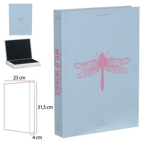 CAIXA LIVRO MDF LIBELULA (AZUL/ROSA) 31.5X23X4CM