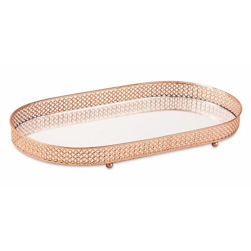 BANDEJA COBRE METAL C/ ESPELHO G  4X21X39CM