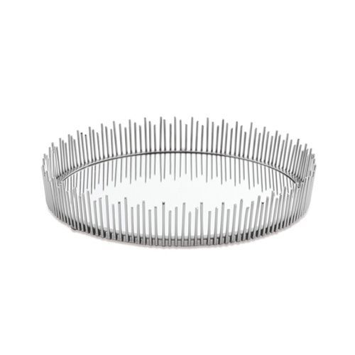 BANDEJA EM METAL PRATA COM ESPELHO P 6CM X 25CM X 25CM