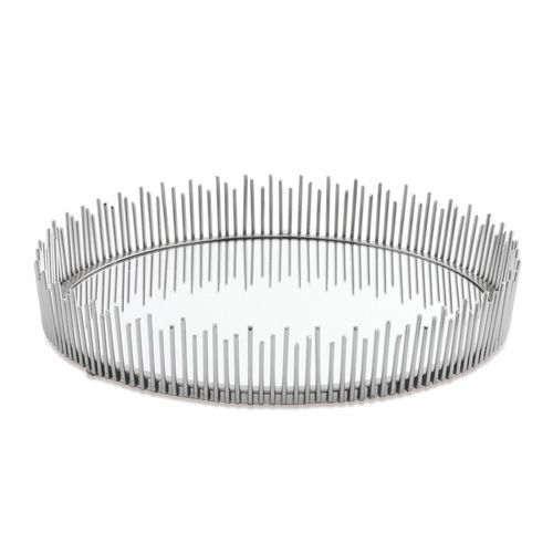 BANDEJA EM METAL PRATA COM ESPELHO G 6X31X31CM