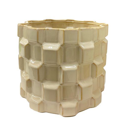 VASO CERAMICA C/ TEXTURA GEOMETRICA BRANCO