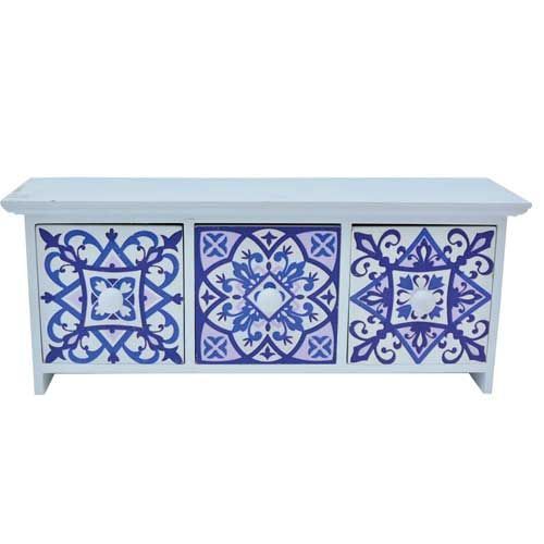 CAIXA DE MADEIRA MOSAICO C/ 3 GAVETAS 30X10X12CM