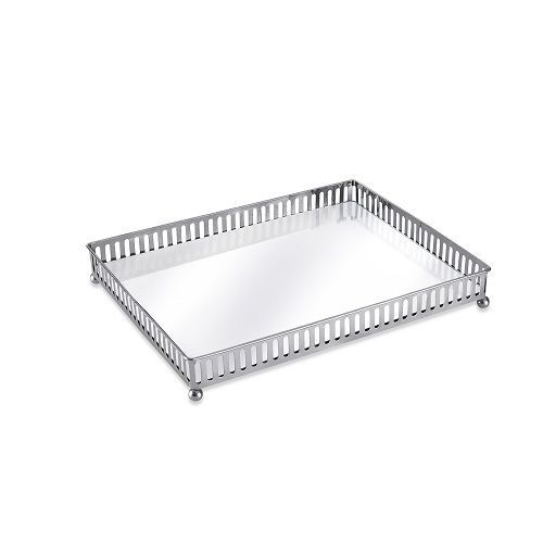 BANDEJA PRATA EM METAL COM ESPELHO 4X19X27CM