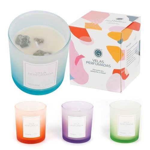 VELA PARAFINA C/SUPORTE DE VIDRO 7X6X7.8CM