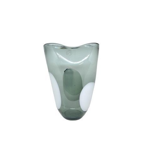 VASO MURANO VIDRO DROP BRANCO CINZA 29X20X16CM