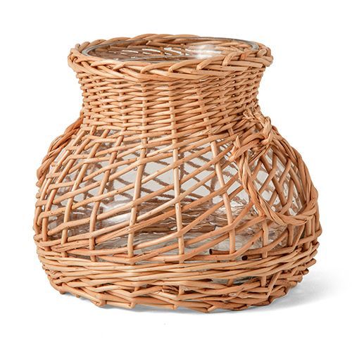 VASO EM VIDRO COM FIBRA NATURAL 16X20X20CM