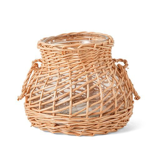 VASO EM VIDRO COM FIBRA NATURAL 13X18X18CM