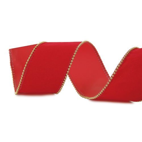 FITA ARAMADA VELUDO C/BORDA ALJOFRE VRM/OUR 6.3CM X 9.14M