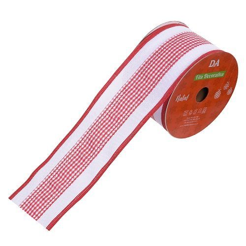 FITA ARAMADA LINHO BRANCO VERMELHO 6.3CM X 9.14m