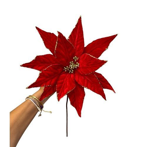 HASTE FLOR POINSETIA TRABALHADA VRM 40CM
