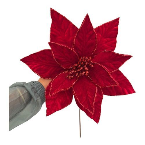 FLOR POINSETIA C/GLITTER VERMELHO 30CM