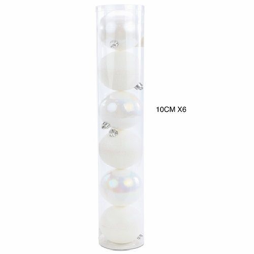 BOLA TUBO LISA/GLITTER/NAC BCO 10CM JG C/6 PC