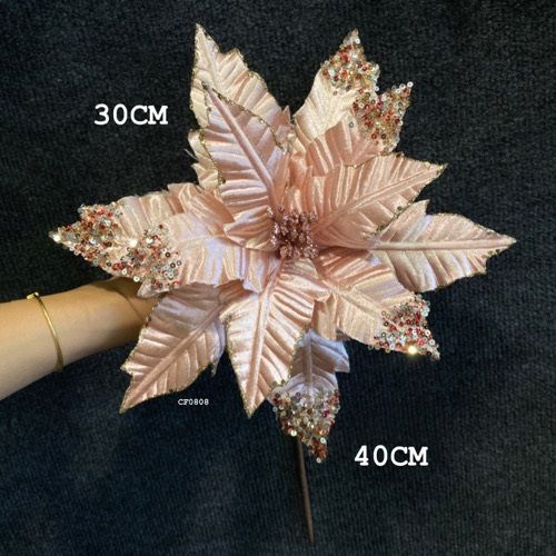 POINSETIA VELUDO ROSA C/GLITTER 35X27CM