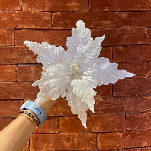 POINSETTIA VELUDO BRANCO 28x31CM
