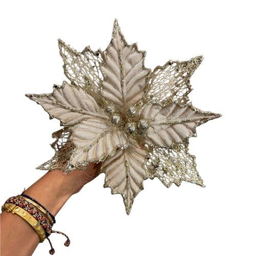 HASTE FLOR NATAL RENDA CHAMPAGNE 40CM