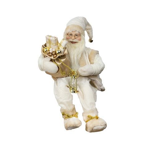 PAPAI NOEL BRANCO C/ DOURADO SENTADO 45CM
