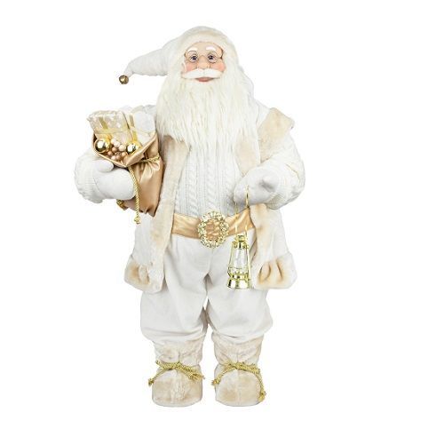 PAPAI NOEL BRANCO COM DOURADO 80CM