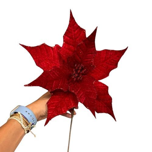 HASTE FLOR DE NATAL ESCAMADA 45CM VELUDA (VERMELHO)