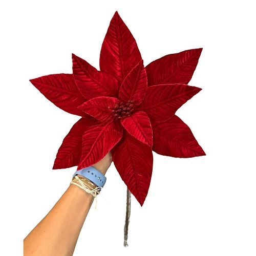 HASTE FLOR DE NATAL VERMELHA VELUDO 40X32CM