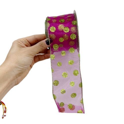 FITA ORGANZA BOLA PINK COM VERDE LIMAO 6.3CM