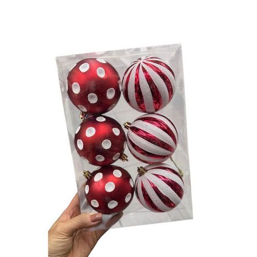 BOLA VERMELHA COM BRANCO 8CM JG 6