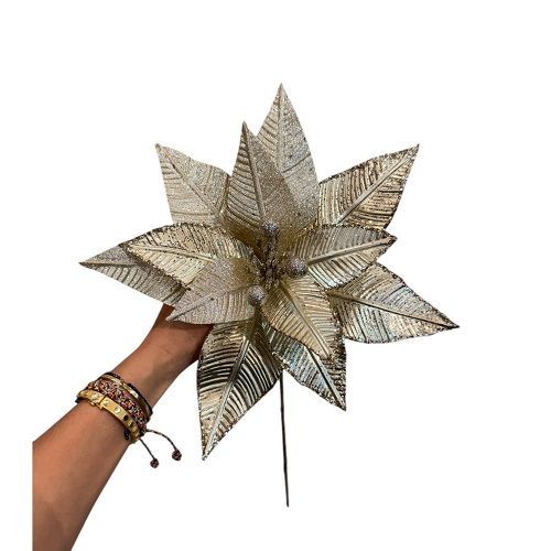 HASTE FLOR DE NATAL SHINNY 28X30CM CHAMPAGNE