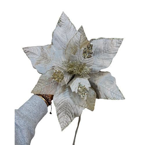 FLOR DE NATAL POINSETIA GLITTER 48CM CHAMPAGNE