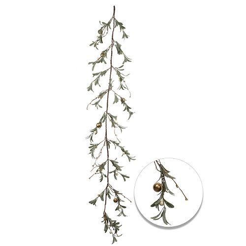 PENDENTE FOLHAGEM NATALINA COM BOLINHAS CHAMPAGNE 1.5M