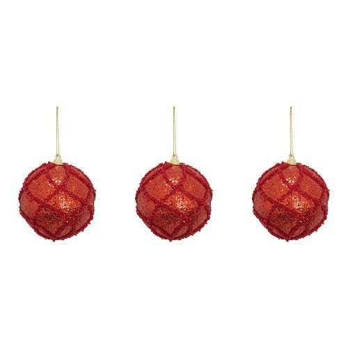 BOLA DECORADA VERMELHO C/ GLITTER C/3 8CM