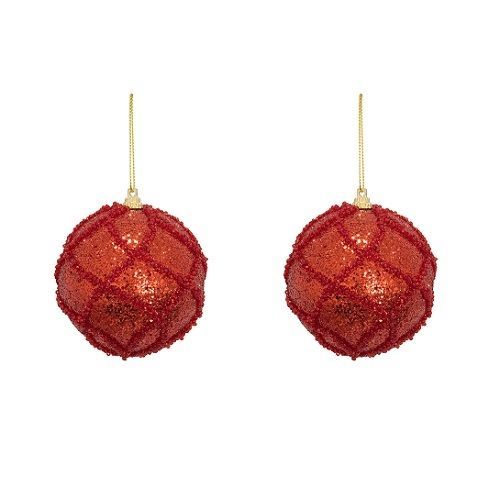 BOLA NATAL VERMELHO C/ GLITTER C/2 DIAM 10CM