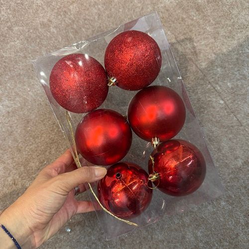 KIT BOLAS FOSCAS GLITTER E LISAS 8CM C/6 VERMELHO