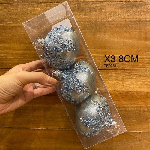 BOLA PEAO DECORADA AZUL C/3 DIAM 8CM