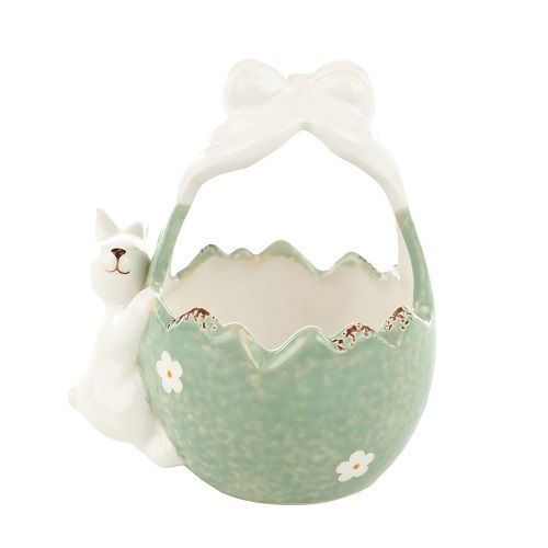 CESTA COELHO DE CERAMICA VERDE 11CMX9CM
