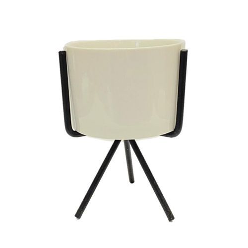 VASO DE CERAMICA COM BASE METAL 12CM