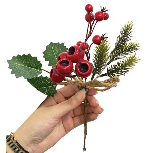 HASTE CEREJA C/ FOLHAGEM E LACO 23CM