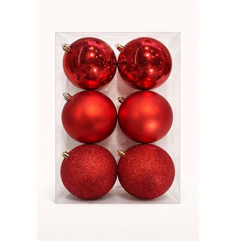 BOLA DE NATAL MISTA VERMELHA 10CM X6