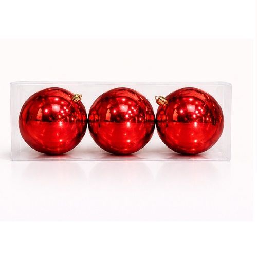 BOLA DE NATAL VERMELHO BRILHANTE 12CM X3