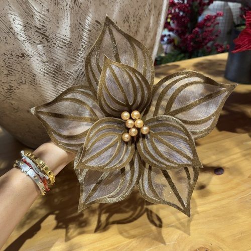 POINSETIA VOIL MARROM BEGE 45X29CM 8 PETALAS