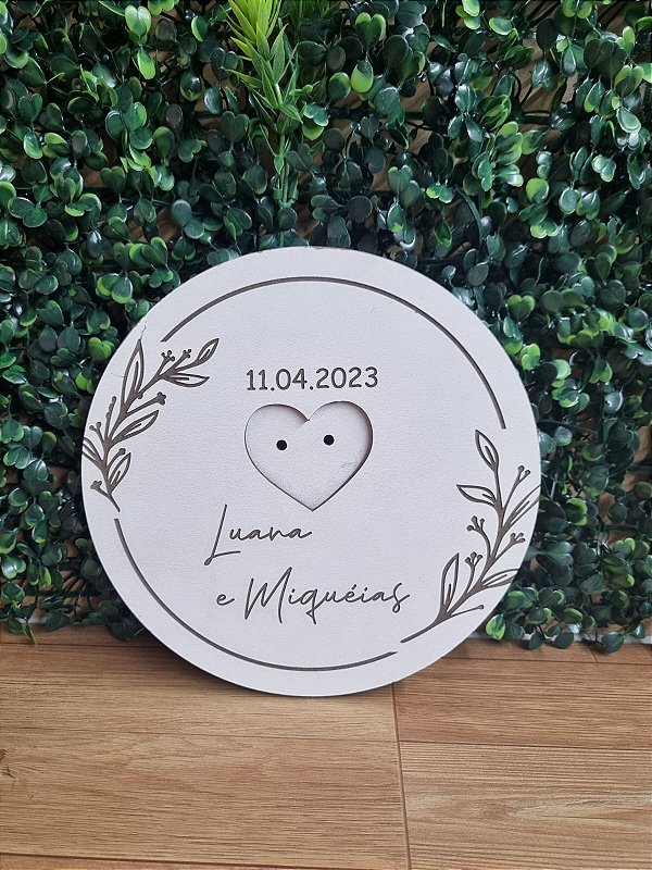 PORTA ALIANÇA REDONDO EM MDF BRANCO. COM GRAVAÇÃO A LASER